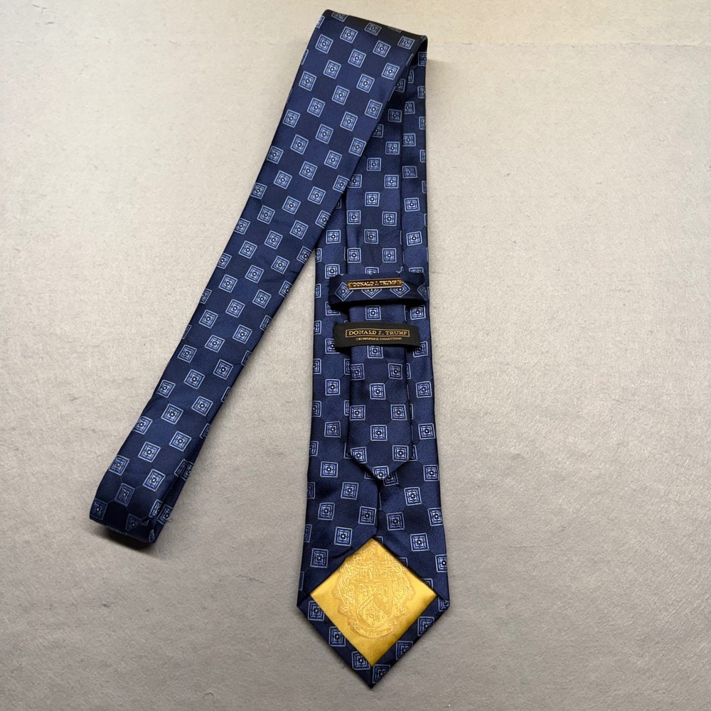 Donald J Trump Necktie Mens OS Blue Geometric Square Signature Collection Silk